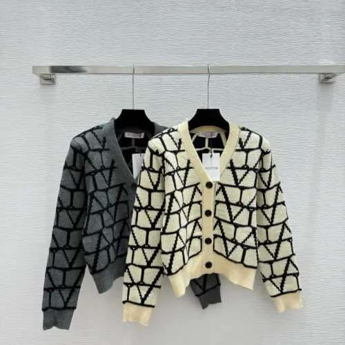 Valentino Women's V Neck Cardigan Sweaters Iconic V Logo Pattern in Dual Colors for Luxury Fashion Enthusiasts #B57735