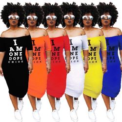 Amazon AliExpress new nightclub European and American style letters super long printed bag hip dress  #99907167