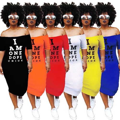 Amazon AliExpress new nightclub European and American style letters super long printed bag hip dress  #99907167