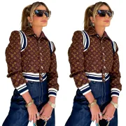 LV Chic Monogram Print Cropped Baseball Jacket #B62491