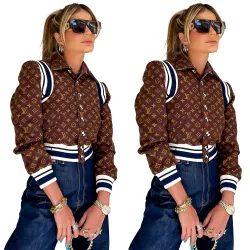 LV Chic Monogram Print Cropped Baseball Jacket #B62491