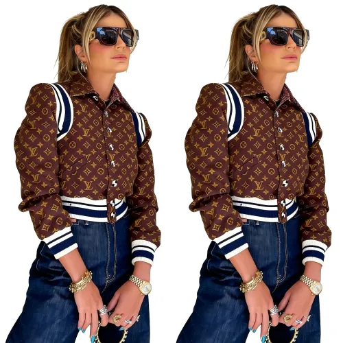 LV Chic Monogram Print Cropped Baseball Jacket #B62491