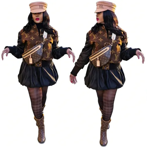 LV Chic Monogram Print Cropped Baseball Jacket #B62492