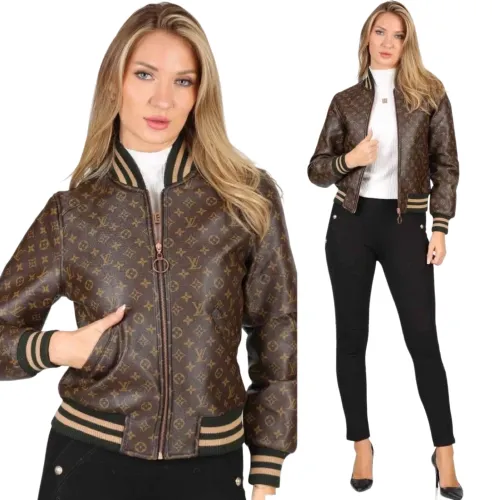 LV Designer Chic Monogram Print Cropped Baseball Jacket #B62493