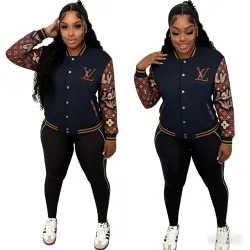 Premium Luxury LV Monogram Embroidered Patchwork Fashion Varsity Bomber Jacket #B62495