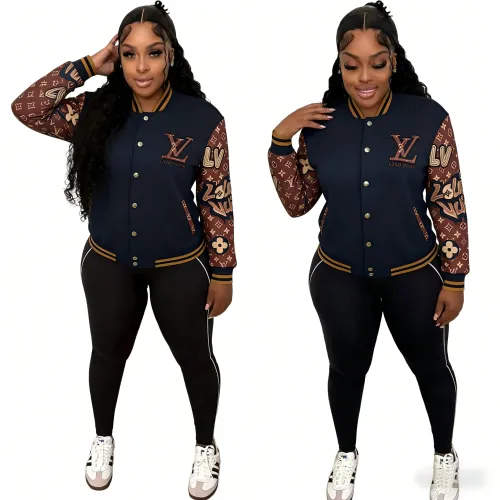 Premium Luxury LV Monogram Embroidered Patchwork Fashion Varsity Bomber Jacket #B62495