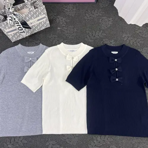 Chanel Monogram Knit Short Sleeve Crew Neck Blouse #B63651