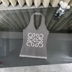 LOEWE Vibrant Grey Knit Halter Top with Iconic White Quatrefoil Motif and Striped Hem for Effortless Chic Style one size #B54180