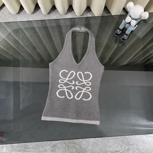 LOEWE Vibrant Grey Knit Halter Top with Iconic White Quatrefoil Motif and Striped Hem for Effortless Chic Style one size #B54180