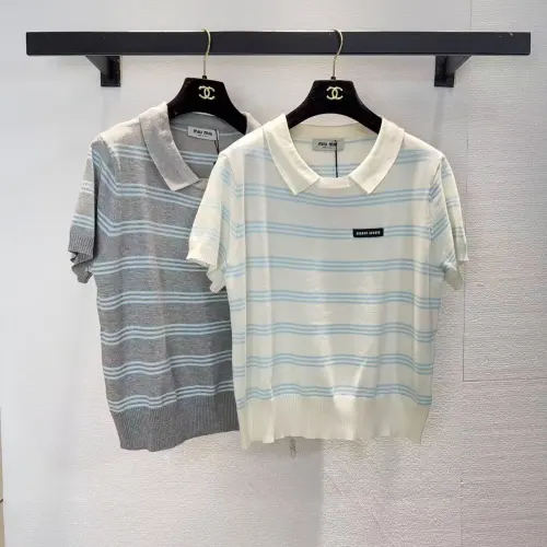 MIUMIU Monogram Knit Short Sleeve Crew Neck Blouse #B63654