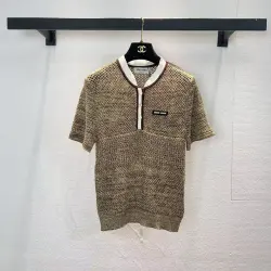 MIUMIU Monogram Knit Short Sleeve Crew Neck Blouse #B63655