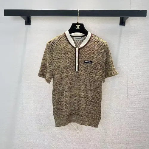 MIUMIU Monogram Knit Short Sleeve Crew Neck Blouse #B63655