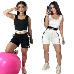ALO Yoga Inspired Crop Tank & Shorts Set - Athletic Lounge Wear #B54104