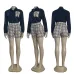 Chic Burberry Inspired Plaid Check Shirt & Shorts Matching Set - Women's Elegant Two-Piece Summer Outfit with Classic Design #B54107