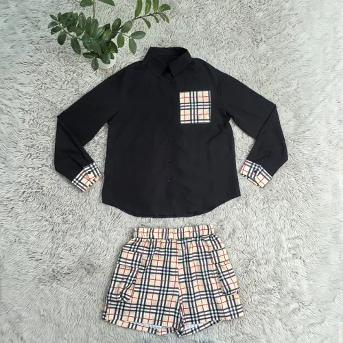Chic Burberry Inspired Plaid Check Shirt & Shorts Matching Set - Women's Elegant Two-Piece Summer Outfit with Classic Design #B54107
