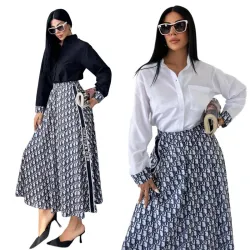 Dior Long-Sleeve Shirt with CD Print Maxi Skirt #B46523