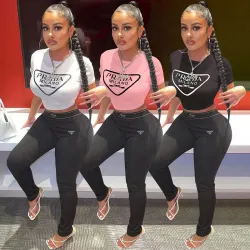 Prada Two-piece set including a new cross-border European and American independent website high street fashion brand letter-printed short-sleeved T-shirt and long pants #B64629