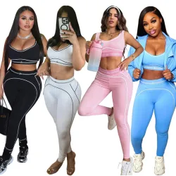 Sale ALO Yoga Inspired Contour Trim Tank Top & High-Waisted Leggings Set - Women's Sculpting Activewear Ensemble for Fitness   Style  #B54109