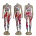 Vibrant Gucci Inspired Abstract Print Sports Bra & Leggings Set - Women's High-Fashion Activewear Ensemble for Bold Style #B54108