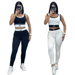 new fashion alo yoga sports vest pants running fitness waist-tightening women's clothing two-piece set #B50918