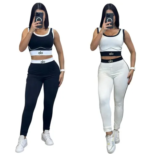 new fashion alo yoga sports vest pants running fitness waist-tightening women's clothing two-piece set #B50918